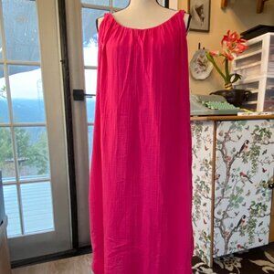 EUC Old Navy 2X Sleeveless Shirred Maxi Dress Hot Pink Begonia Rose 100% Cotton